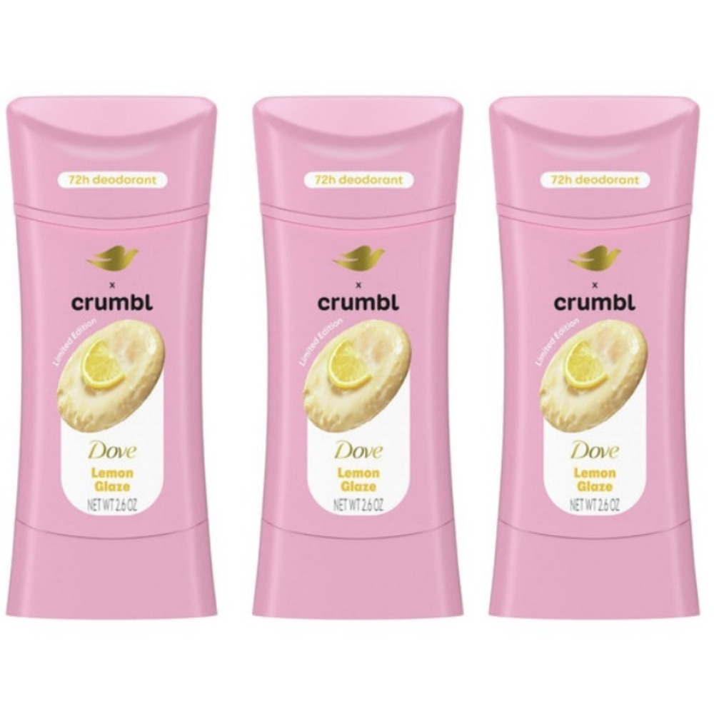 BUNDLE OF 3 Dove Crumbl Deodorant Stick Lemon Glaze Aluminum Free 2.6 OZ THREE